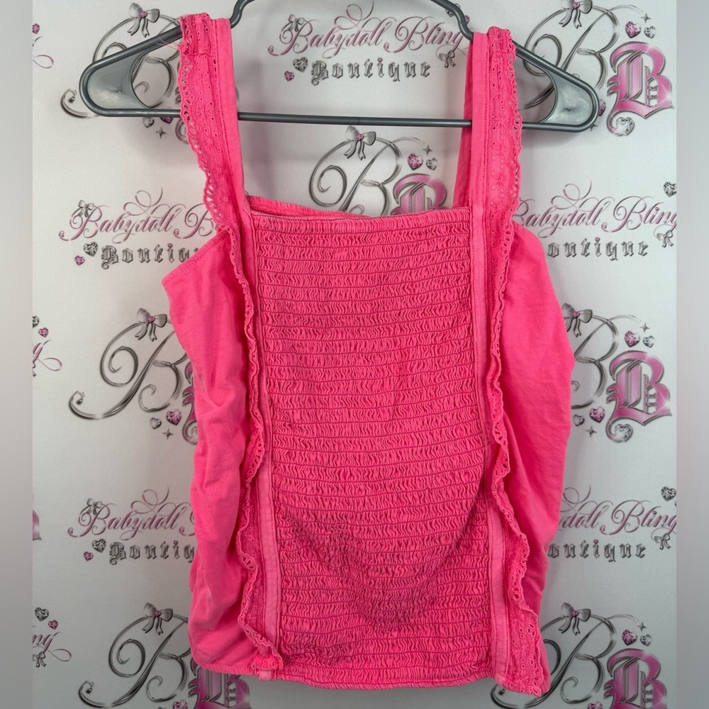 Justice tank top neon smocked shirt top Bright Pink Camisole Top ruffles